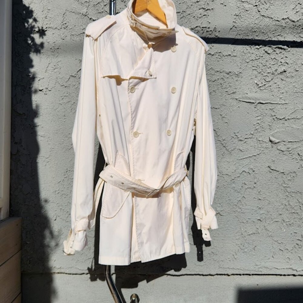 DETECTIVE Style 1990s Vintage Trench Rain Jacket w/ Epaulets + Belt